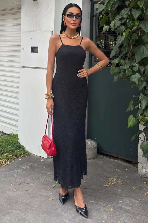 Vestido maxi de punto de encaje Julia con tirantes ajustables