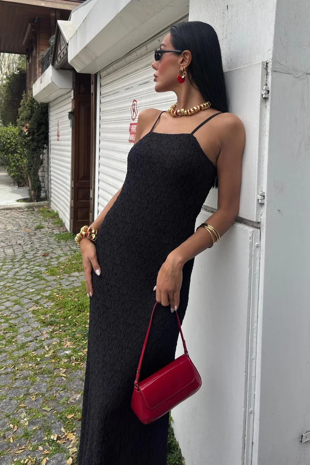 Vestido maxi de punto de encaje Julia con tirantes ajustables