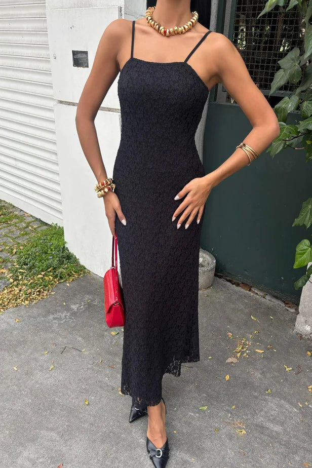 Vestido maxi de punto de encaje Julia con tirantes ajustables