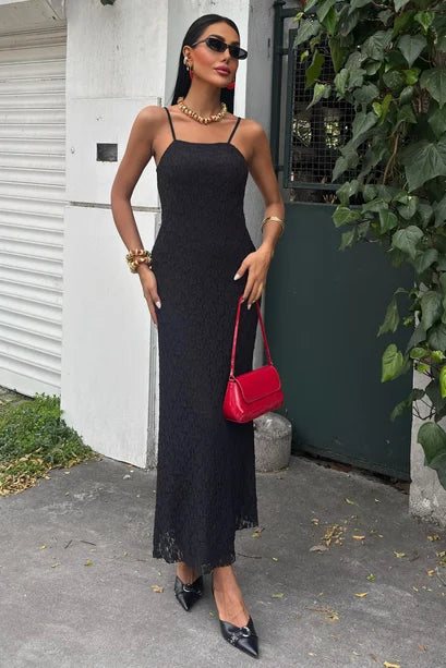 Vestido maxi de punto de encaje Julia con tirantes ajustables