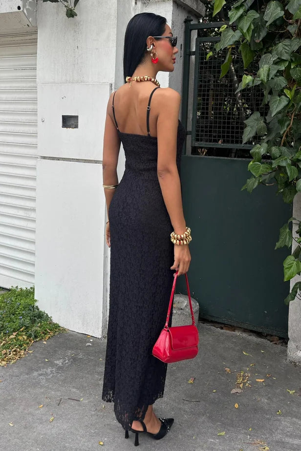 Vestido maxi de punto de encaje Julia con tirantes ajustables