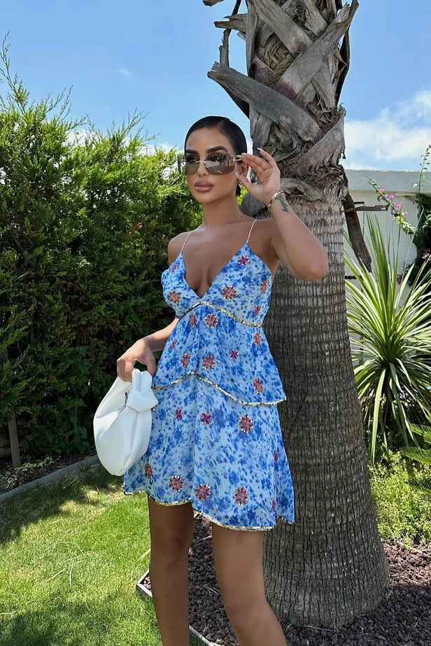 Vestido Cheryl con detalles de lentejuelas doradas